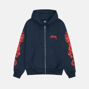 STUSSY DRAGONS ZIP HOODIE NAVY