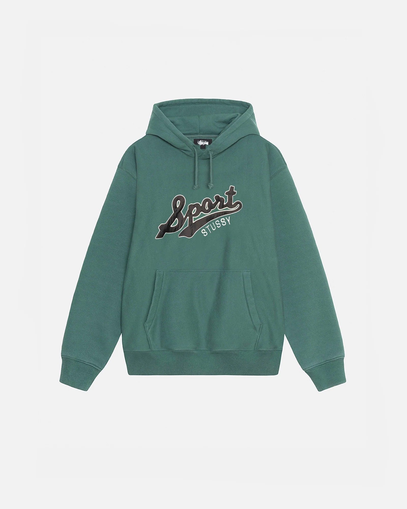 STUSSY SATIN PATCH OVERSIZED HOODIE GREEN STUSSY SATIN PATCH OVERSIZED HOODIE GREEN