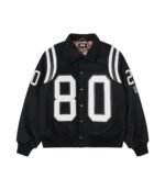 Stussy 80 Wool Black Varsity Jacket Letterman Bomber Style