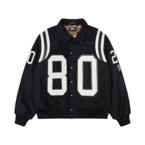 Stussy 80 Wool Black Varsity Jacket Letterman Bomber Style